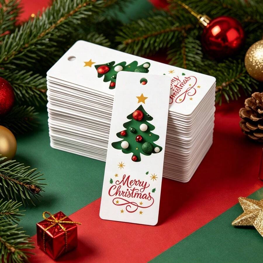 48 Pcs, Christmas Decoration Cards, Christmas Tree And Star Pattern Card Labels, Bookmarks, Christmas Bookmarks, Christmas Gifts, Suitable For Use In Christmas Decoration Celebrations And Christmas Decoration Items. - Multicolor - View 1