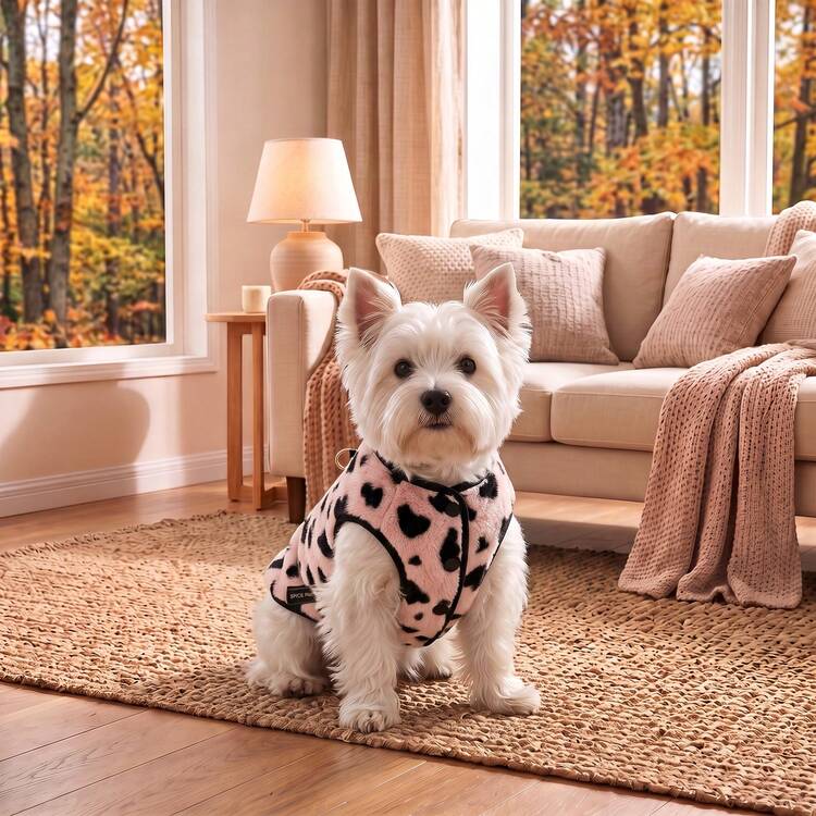 1pc Pet Dog Vest, Cute Heart Pattern, Soft Plush Pet Waistcoat, Back With Leash Ring For Outdoor Wear, Suitable For Small/Medium Dogs Puppy Clothes, Cat Clothes, Autumn/Winter Cold Weather Outdoor And Indoor Use - Pink - View 4