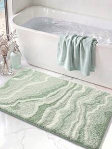 1pc Bathroom Floor Mat Carpet, Fluffy Geometric Textured Green Rug With TPR Non-Slip Backing, Suitable For Kitchen, Outdoor, Indoor, Hallway, Bedroom, Living Room, Bedside, Machine Washable And Easy To Clean, Autumn Holiday Decor Bathroom Carpet - Multicolor - View 2