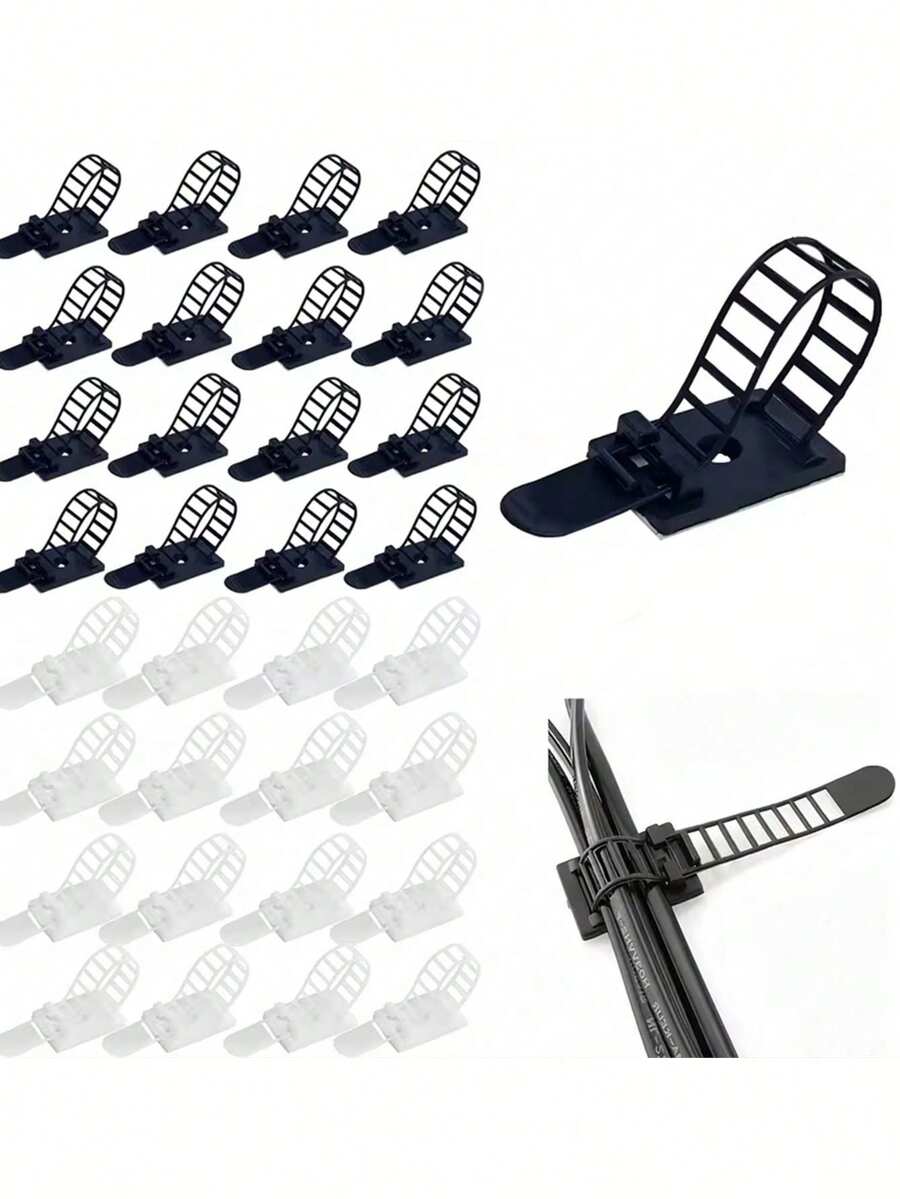 10pcs Self-Adhesive Cable Tie Organizer Set - Adjustable Nylon Cable Clips With Strong Adhesive Backing, Suitable For Desk/Home/Office Cable Management