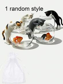 Cute Miniature Cat Catching Fish Figurine; Adorable Cat Catching Fish In Front Of An Aquarium - Perfect For Home/Car Dashboard Decoration. One Random Design. Suitable For Living Rooms, Bedrooms, Desks, Offices, And Other Home Decor. - A - View 11