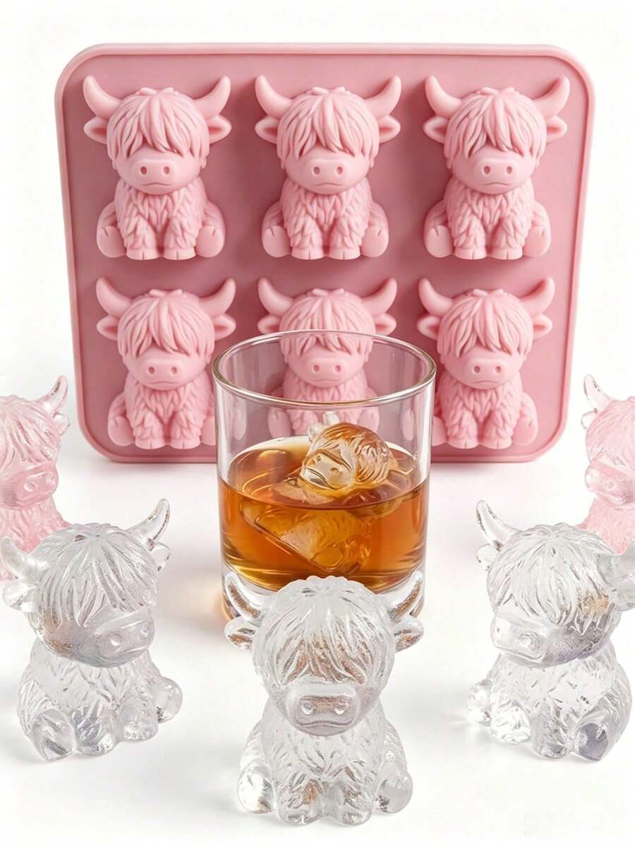 Cute 3D Pink Cow-Shaped Ice Cube Mold, Multi-Functional Home Chocolate Mold. Refrigerator Ice Tray, Suitable For Home, Bar, Club, Whiskey, Party And Gift - Mini Highland Cow Ice Cube Mold, Kitchen Accessory, Home Supplies, Baking