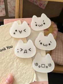 5pcs/Set Random Cute Cartoon Cat Face Hair Clips, Acrylic Expression Cat Alligator Hair Clips, Fun Soft Adorable Side Bangs Hair Clips, Women Girls Hair Accessories - Multicolor - View 8