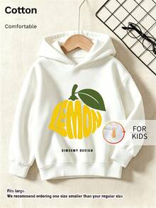 Kids Hooded Sweatshirt, Lemon Shape Letter SIMSEMY DESIGN Graphic Print Thick Fleece Lined Pullover For Kids - White - View 9
