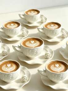 Set 6 Buah / Set 1 Buah: Set Cangkir dan Tatakan Kopi Keramik Mawar 3D 90ml, Cocok untuk Digunakan di Microwave dan Mesin Pencuci Piring, Termasuk Cangkir Espresso dan Cangkir Kopi Arab. Sempurna untuk Teh Sore, Kafe, Dapur, dan Dekorasi Rumah; Hadiah yang Ideal. - MultiWarna - View 12