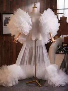European & American Bridal Fashion High-End Versatile Long Shawl Wedding Dress - White - View 3