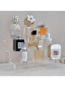 1pc Adjustable 2-3 Tier Acrylic Display Stand, Transparent Desktop Organizer, Tiered Desktop Holder For Cupcakes, Perfumes, Craft Toys - White - View 3