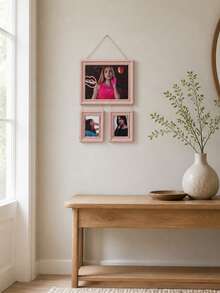 Vertical Wall Hanging 3‑Panel Collage Picture Frame Set, Connected By Hemp Rope, Wood‑Look Decorative Multi‑Opening Photo Display Frame, Ideal For Family Memory Travel Photos, Boho Home Wall Decoration For Living Room Entryway Housewarming Present - Multicolor - View 1