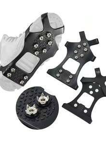 1 Pair Ice Cleats For Shoes And Boots, Silicone And Stainless Steel Anti-Slip Spikes, Traction Cleats For Walking Or Hiking On Ice And Snow - Black - View 4