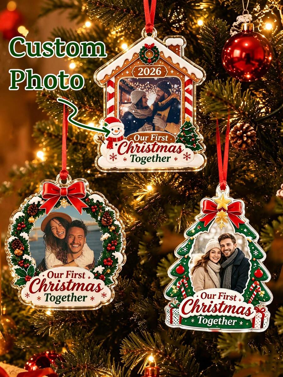 LICVIC Custom Christmas Photo Ornament, Personalized First Christmas Together Tree Hanging Decor, Festive Holiday Couple Keepsake, Customized Picture Ornament, Customizable Christmas Tree Decoration, Romantic Holiday Gift, Christmas Gift, Room Decor - Style B - View 1