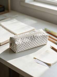 Korean & Japanese Style Polka Dot Pencil Case, Cute Fabric Zipper Pencil Pouch, Portable Lightweight Stationery Storage Bag, Suitable For Students And Office Use - Multiple Styles - View 4
