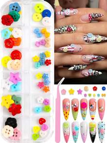 1 Kotak Hiasan Kuku Kancing Warna-warni Y2K, Kancing Campuran, Bintang, Bunga, Dekorasi Kuku Lucu, Aksesoris Manikur Dopamin, Seni Kuku DIY untuk Kuku Gel, Kuku Tempel, Penggunaan Salon Rumahan - MultiWarna - View 8