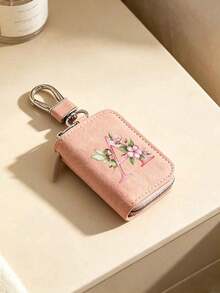 Pink Zipper Key Pouch With Fairy, Flower And Letter, Matte Leather, Functional Key Pouch Suitable For Car, Home And Office - Perfect For Graduation, Teacher's Day - Neutral Design, Travel Accessory, Elegant Jewelry, Premium Craftsmanship, Professional Accessory, Perfect Gift For Classmates And Friends, Realistic, Mini, Minimalist Style, Perfect Wedding And Holiday Gift Or Accessory For Women's Handbag, Keychain, Valentine's Day Gift, Ideal Choice For Graduation Ceremony And Teacher's Day - Multicolor - View 4