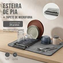 Escorredor de Louça Esteira para Pia Dobrável Multiuso Secagem de Utensílios Cozinha - Cinza - Visão 2