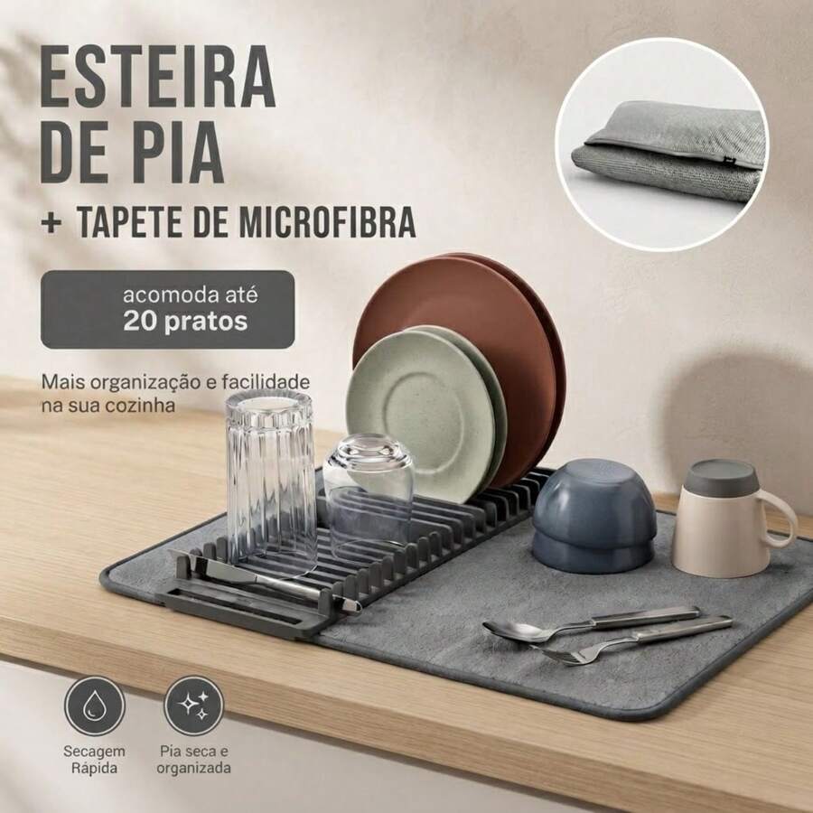 Escorredor de Louça Esteira para Pia Dobrável Multiuso Secagem de Utensílios Cozinha
