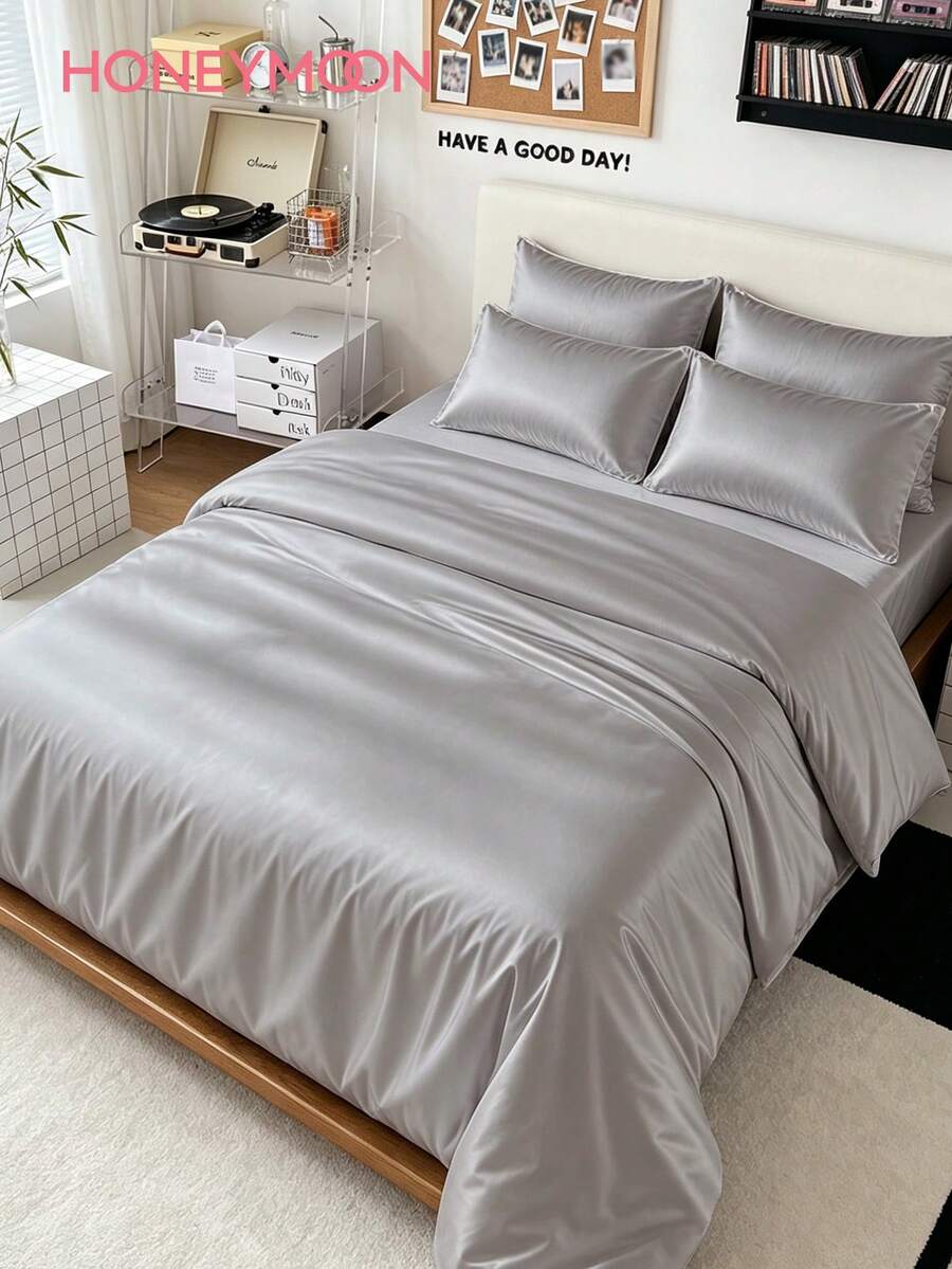 HONEYMOON 100% Bamboo Fiber Viscose Duvet Cover Set, Cooling Bedding Set, Suitable For Hot Sleepers, Luxurious Silky Soft, Back To School Gift, College Dorm/Apartment Essentials, Suitable For Room Home Bedroom Decor, Dorm Decor, Autumn Decor, Gray - Grey - View 1