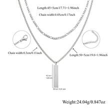 2 piezas/set Nuevos collares de cadena de acero inoxidable con colgante de tira rectangular e inicial, capas, para hombres - Plateado - Ver 2