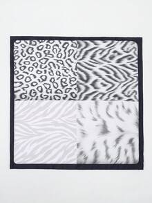 1pc Floral Print Casual Polyester Scarf, Suitable For All Seasons - Black and White - View 3