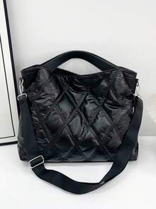 Premium Quality Large Capacity New Fashion Autumn/Winter Padded Shoulder Bag Commuter Casual Tote Bag - Black - View 6