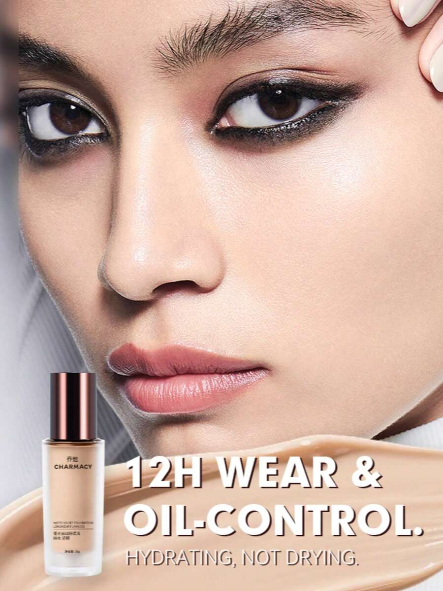 CHARMACY 霧面絲絨液態粉底液 1件 30g 全遮瑕 12小時長效持妝 防水輕盈透氣 柔焦控油遮瑕 底妝適合萬聖節、聖誕節、假日派對慶祝、日常使用，女性晚妝禮物