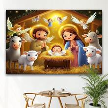 Latar Belakang Adegan Kelahiran Yesus 2D Lembaran Tunggal, Keluarga Kudus Berbintang, Tiga Orang Bijak, Palungan di Padang Gurun, Latar Belakang Studio Fotografi Natal - Kelahiran Yesus - View 3