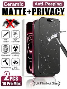 2pcs Privacy Anti-Spy Matte Screen Protector, Full Coverage, Smooth Touch, Anti-Fingerprint, Glare-Resistant, Easy Installation, Compatible With IPhone 17 Pro Max/17 Pro/17 Air/17/16E/16 Pro Max/16 Pro/16 Plus/16/15 Pro Max/14 Pro Max/13 Mini/12/11/XS MAX/XR/8+/7 Plus Series - Black - View 10
