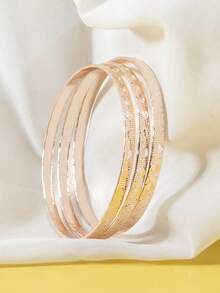 3pcs Fashion Minimalist Bestselling Versatile Unique Design Geometric Chunky Rhombus Stackable Bracelets - Multicolor - View 3