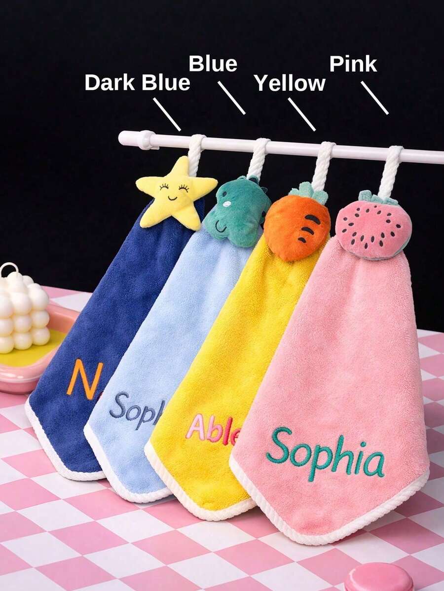 Custom Cute Cartoon Hand Towel With Name, Personalized Kitchen And Bathroom Hanging Towel, Home Decor, Soft For Daily Use, Mother's Day Or Father's Day Gift, 4-Color Customized Embroidered Name Towel, Practical And Fun, Aesthetic Home - Multicolor - View 1
