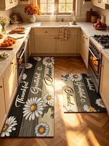 1/2pcs Autumn Floral Pattern Vintage Diatomaceous Earth Bath Mat, Super Absorbent, Non-Slip, Quick Dry, Perfect For Bathroom, Kitchen And Dining Room, Home Decor And Bathroom Mat Gift, Holiday Gift! - Multicolor - View 1