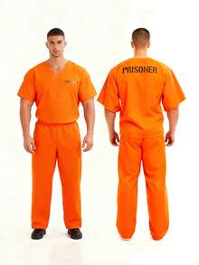 1 Set Disfraz de Cosplay para Adultos, Atuendo de Convictos de Prisión, Disfraz de Halloween Primavera Otoño - Naranja Quemada - Ver 1