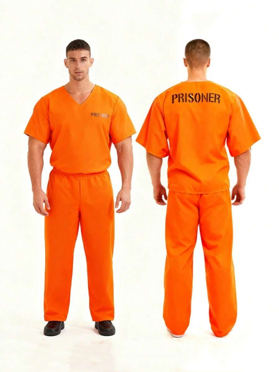 1 Set Disfraz de Cosplay para Adultos, Atuendo de Convictos de Prisión, Disfraz de Halloween Primavera Otoño - Naranja Quemada - Ver 1