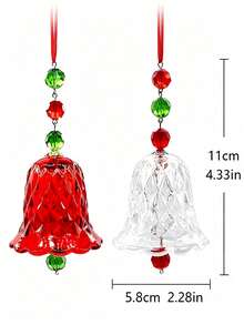 1 Set Red/Crystal Wind Chime Transparent Glass Bell Pendant, Window Decor Light Catcher, Christmas Tree Ornament - Multicolor - View 7