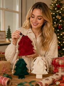 1 Peça Saco de Presente com Cordão em Formato de Árvore de Natal, Pingente de Decoração de Árvore de Natal, Saco de Armazenamento de Natal, Adequado para Armazenamento Doméstico, Suprimentos de Decoração de Árvore de Natal, Decoração de Quarto, Decoração de Quarto, Suprimentos de Decoração de Festa de Natal, Saco de Armazenamento de Pequenos Presentes de Natal, Temporada de Volta às Aulas, Halloween, Melhor Escolha de Presente de Natal para Amigos - Multicolorido - Visão 3