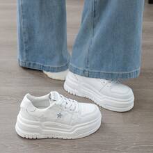 Women's Lace-Up Thick Sole Casual Shoes, Waterproof Design, Suitable For Daily Wear And Special Occasions, Ideal Gift Choice - White - View 2