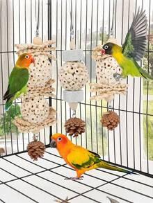 Mainan Bola Tali Tongcao untuk Burung Beo, Mainan Kunyah untuk Menghilangkan Kebosanan dan Hiburan Mandiri, Mainan untuk Mengasah Gigi dan Paruh untuk Burung Cockatiel, Lovebird, dan Peony Parrot - View 1