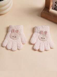 1/2 Pairs Kids Cartoon Patch Coral Fleece Full Finger Gloves, Bear Rabbit Heart Patch Soft Warm Winter Gloves, Suitable For Toddler Boys And Girls - Multicolor - View 7