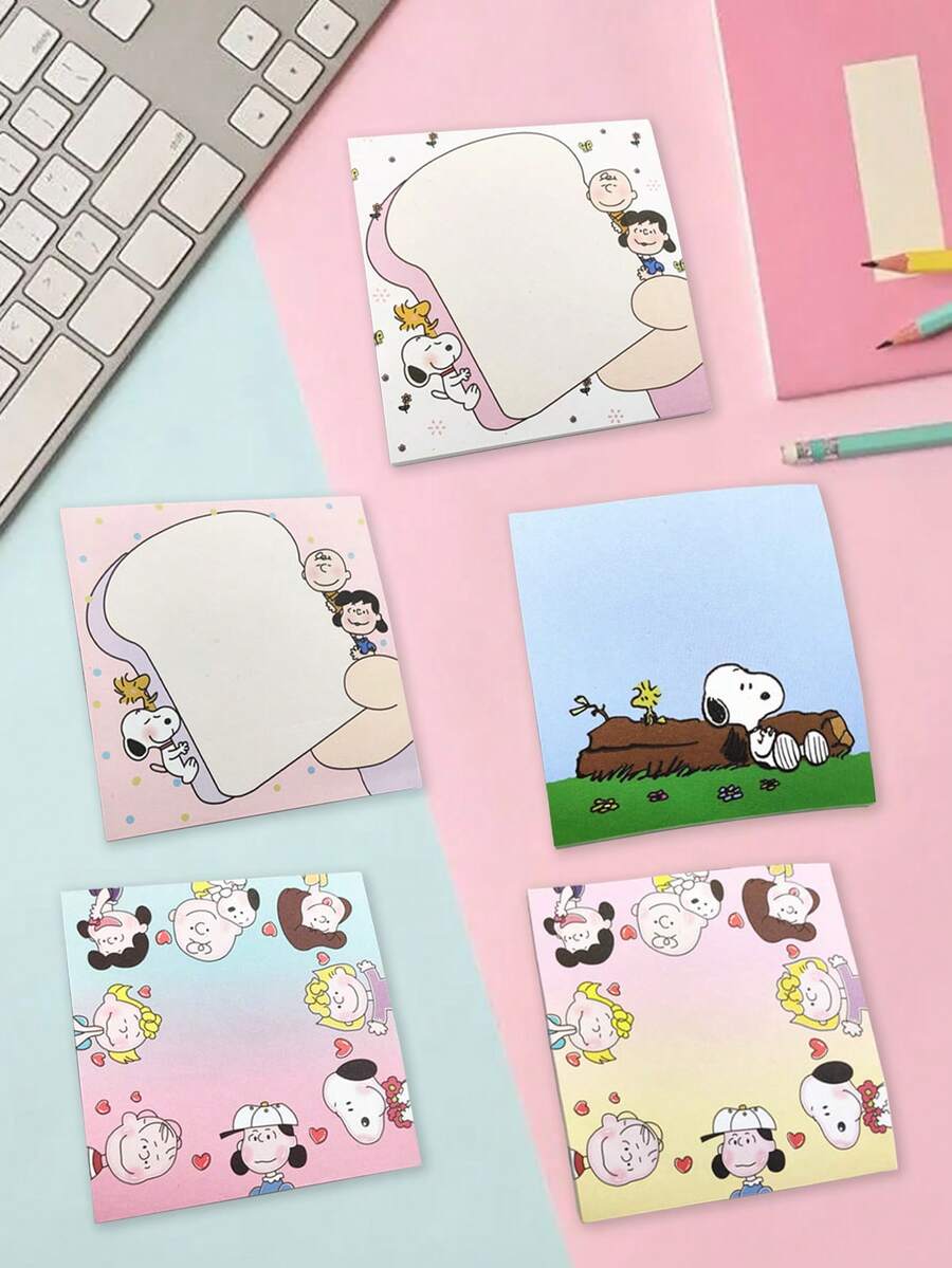 Snoopy Mixed-Style Cartoon Printed Notepad, Cute Border Design Of Notepaper, Daily Office And School-Related Record-Keeping Supplies - Multicolor - View 1