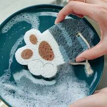 1pc Cute Thickened Dishwashing Sponge, Powerful Stain Removal, Durable Cleaning Tool, Suitable For Household Tableware And Kitchenware, Multifunctional Cleaning Essential,Wood Pulp Expandable Sponge Dish Scrubber - Multicolor - View 1