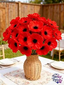 12pcs Spring Outdoor Decor Artificial Flowers, Exquisite Vibrant Poppy Flowers, Easy To Arrange Low Maintenance, Fade-Resistant Long-Lasting, All-Season Outdoor Artificial Flowers, Garden Atmosphere Decoration - Poppy - View 5