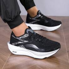 Men's Fashionable Breathable Running Shoes With Rotary Buckle, Convenient, Comfortable Sports Shoes For Marathon Running - Black - View 4