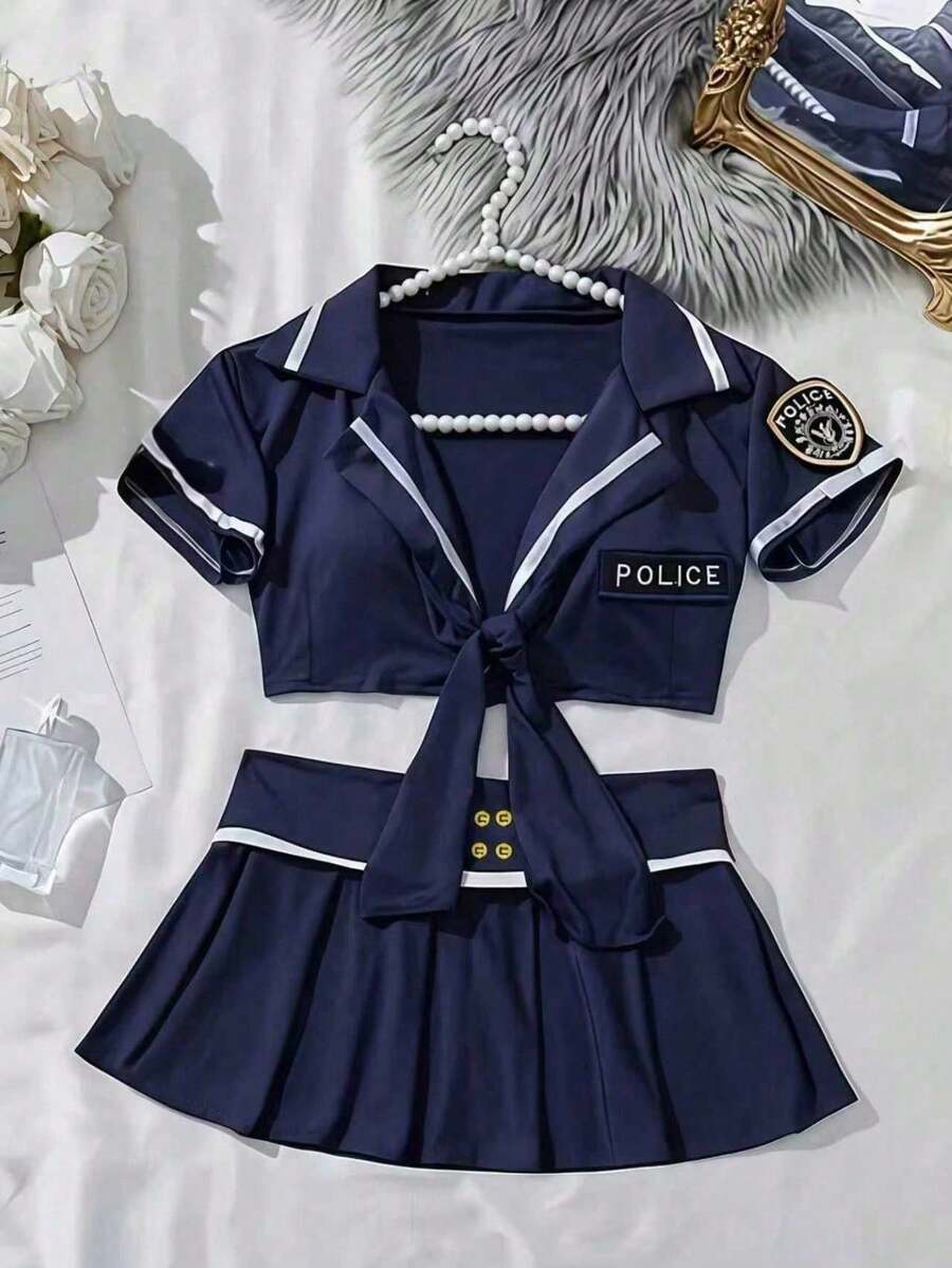 1pc Solid Color Polyester (Polyester) College Style Women's Outfit, Uniform Set, Cosplay Navy Style Uniform 3-Piece Set, Christmas New Year Party Costume - Blue - View 1