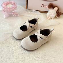 Faux Suede Cross Elastic Strap Girls Shoes, Flat Bottom Vintage Princess Ballet Shoes, Spring/Autumn - Apricot - View 2
