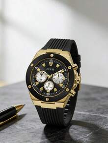 Guess Men's Dashboard Multifunction Quartz Watch Gold Steel Band Champagne Textured Dial Business Wristwatch GW0798G2 - Gold - View 2