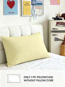 1pc Solid Color Pillowcase, No Pillow Insert, Soft Pillowcase, Wrinkle-Resistant, Fade-Resistant, Soft And Breathable, No Filling, Machine Washable, Light Yellow - Light Yellow - View 2