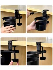 No-Drill Foldable/Rotatable Cup Holder Organizer | Adjustable Metal Bedside Shelf + Space-Saving Design | Hanging Cup/Coffee/Tea Storage Rack (Table/Wall 2-In-1 + Home/Dorm/Office/Car Space-Saver Essential) - Multicolor - View 9