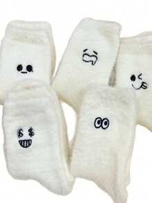 5 Pairs White Expression Socks, Various Different Funny Expressions, Suitable For Girls' Daily Wear In Autumn/Winter, Warm And Comfortable. - Multicolor - View 7