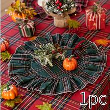 1/2/4pcs Red & Green Plaid Scalloped Edge Dual-Tone INS Style Christmas Atmosphere Round Napkins, Suitable For Weddings, Valentine's Day And Home Decor - Multicolor - View 15