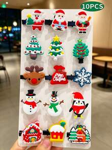10pcs/Set Kids Christmas Cute Hair Accessories Girls Side Hair Clips Bangs Clips Santa Claus Hair Clips Accessories (Random Color) - Multicolor - View 12