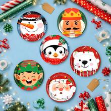 10pcs/60pcs Christmas Paper Plates 7 Inch,Cute Cartoon Xmas Character Dessert Plates With Santa,Snowman,Penguin,Bear,Elf & Nutcracker Pattern,Holiday Tableware For Christmas Party,Winter Festive Dinner Decor Supplies - Multicolor - View 6