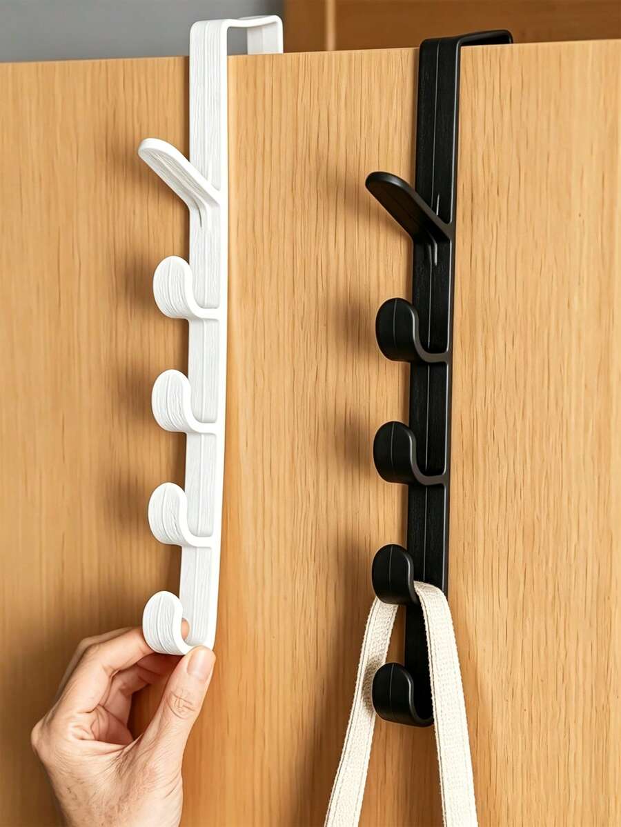 2 piezas Colgador de puerta para dormitorio, estante colgante de ropa, organizador de plástico que va sobre la puerta, ganchos de almacenamiento para el hogar, soporte para bolsos, primavera, minimalista, tops de verano - Multicolor - Ver 1